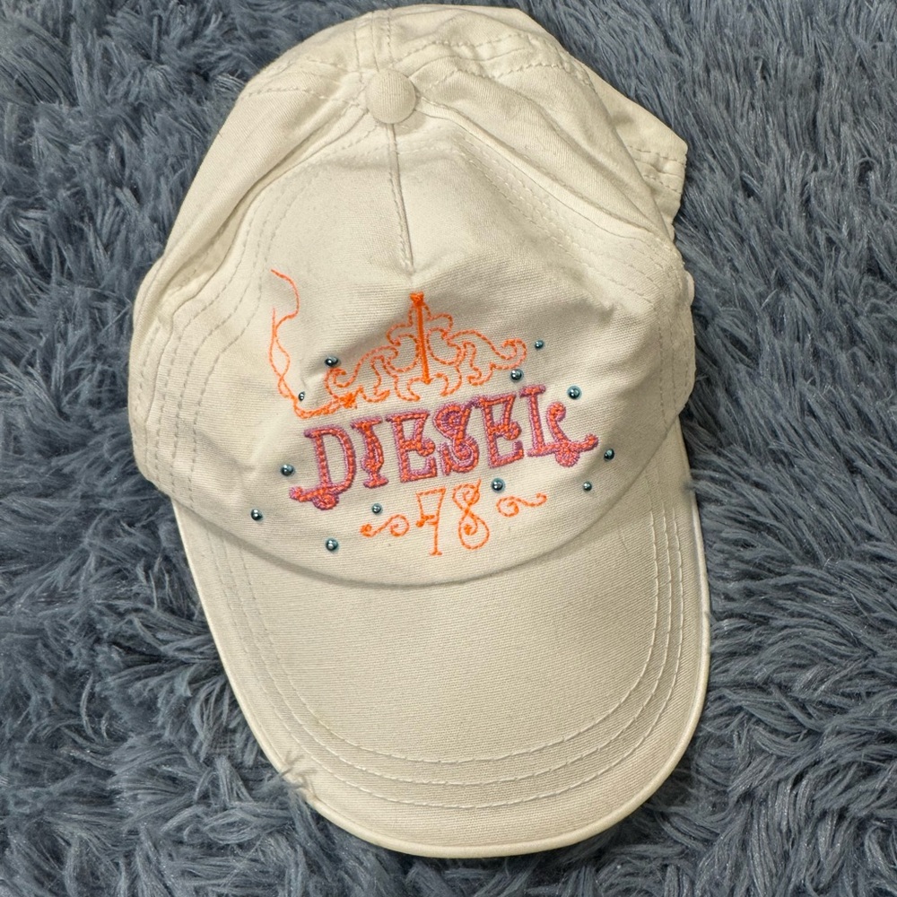 Diesel Kids White Cap with Orange Embroidery
